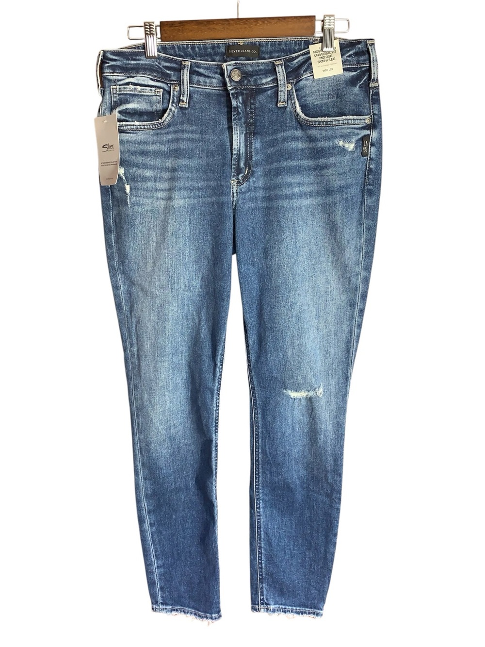 NWT Silver Jeans Blue Distressed Most Wanted Mid-Rise Skinny Leg Jeans